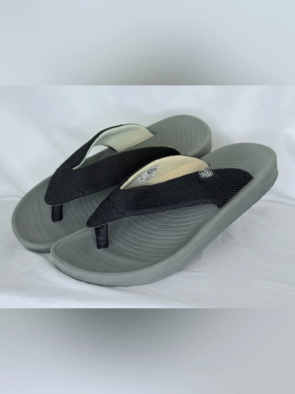 Hey Dude Men's Black Mesh & Gray Flip Flop Swim Slides